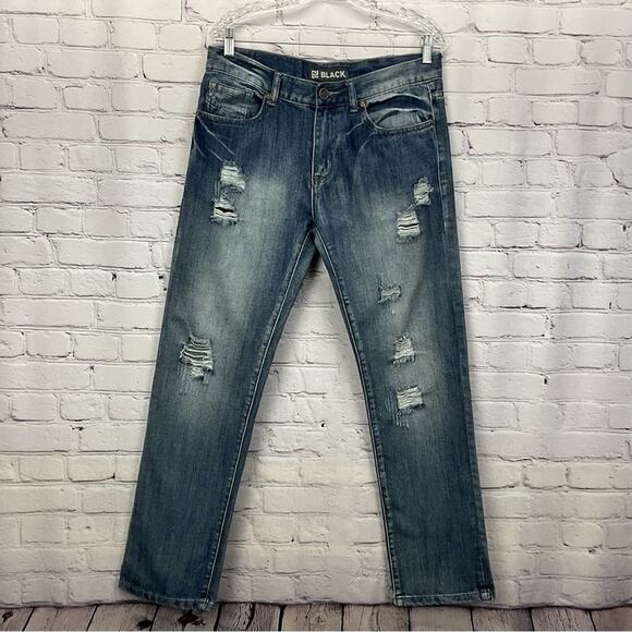 CJ Black Jeans Men's 32 x 32 Straight Leg Low Rise Slim Fit Distressed Med Wash - Picture 1 of 10